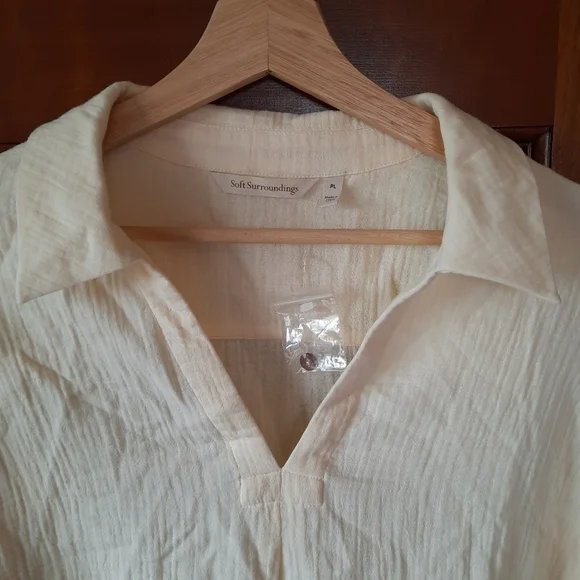 NWOT Soft Surroundings 100% cotton pale yellow v-neck long sleeve tunic blouse - Picture 4 of 12